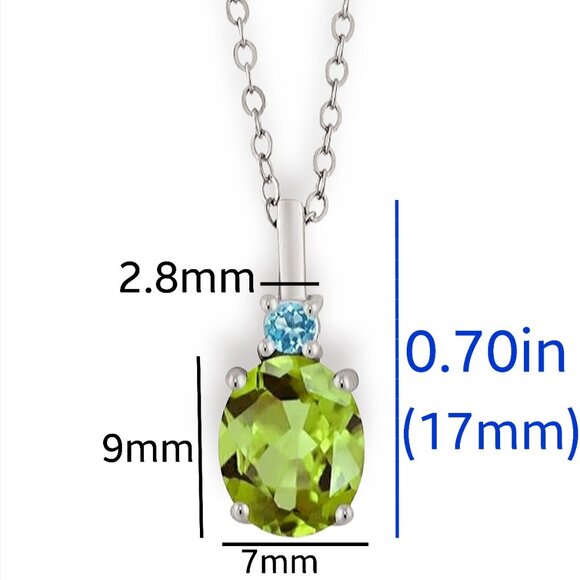 Green Peridot Swiss Blue Topaz 925 Sterling Silver Pendant Necklace 18in 2.8g - Picture 2 of 10